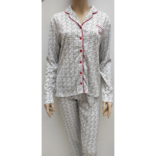 Pijama-casaco fino c/manga corações 97295