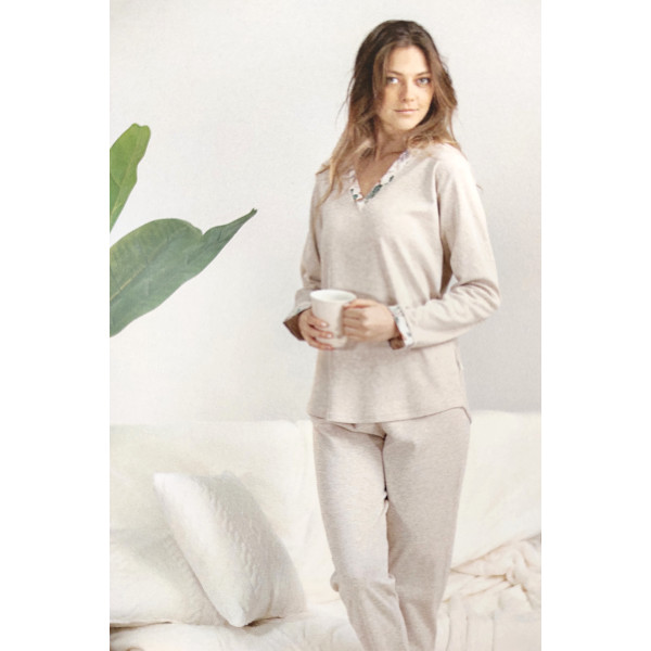 Pijama Cardado Decote em bico Oriental  8802