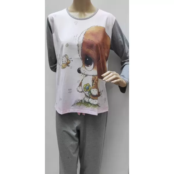 Pijama fino manga comprida e calça 24027 cãozinho e borboleta