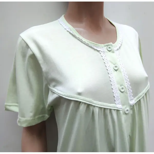 Camisa de Noite meia manga com pinças 25025 com renda bordado inglês ao peito