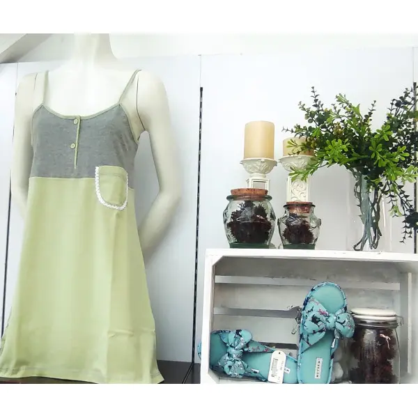 Camisa de Noite alça fina 25041 Bolso com bordado inglês