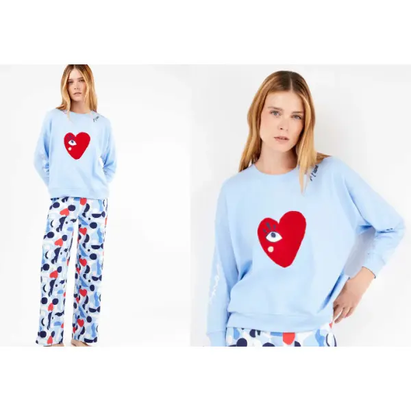 Pijama fino manga comprida 20326 coração artístico