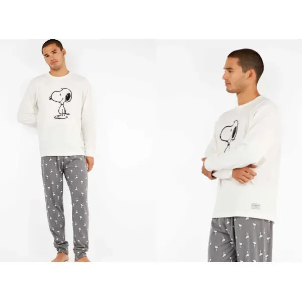 Pijama fino manga comprida 20335 Snoopy White Relevo