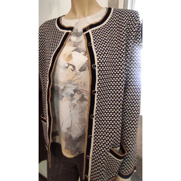 Casaco de malha padrão com debroado camel & preto 25540