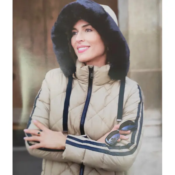 Parka comprida preto&camel 25666