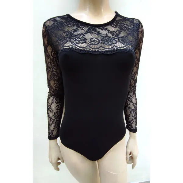 Body rendado nas mangas e peito de gola redonda 85-30