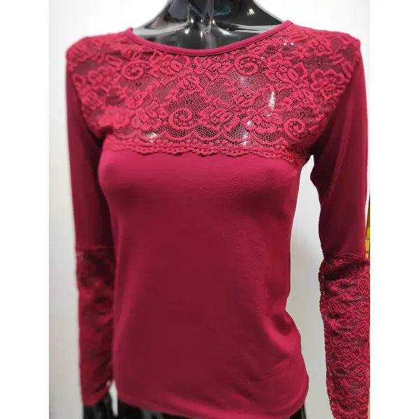Camisola manga comprida rendada gola redonda 8X-98