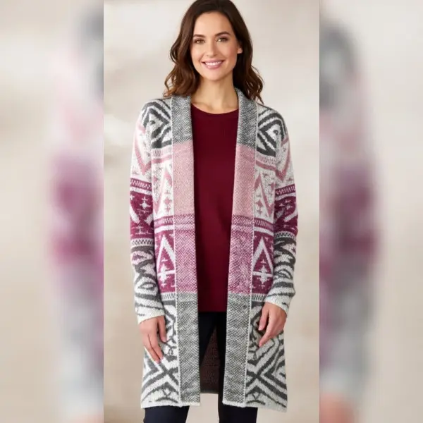 Casaco solto Padrão rosa e Cinza 25548