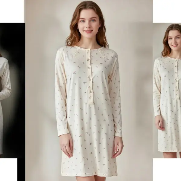 Camisa de noite fina manga comprida 3230 Flores espalhadas