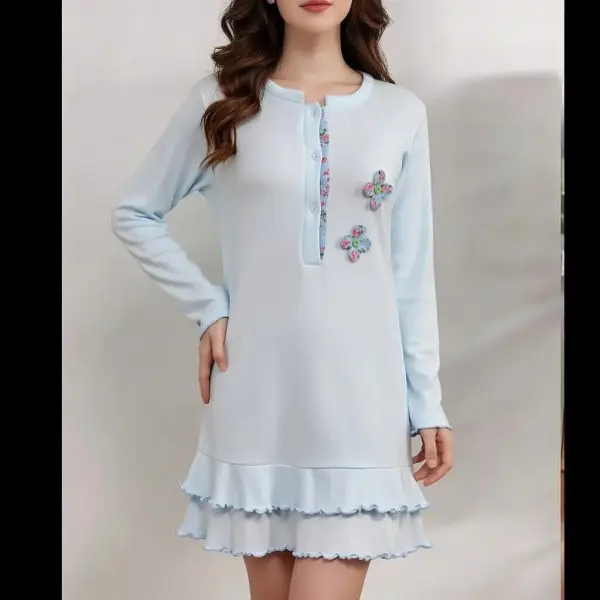 Camisa de noite cardada e curta 207 duas flores e bainha de folhos