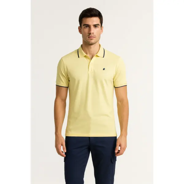 Polo meia manga fino gola de padrão 3917