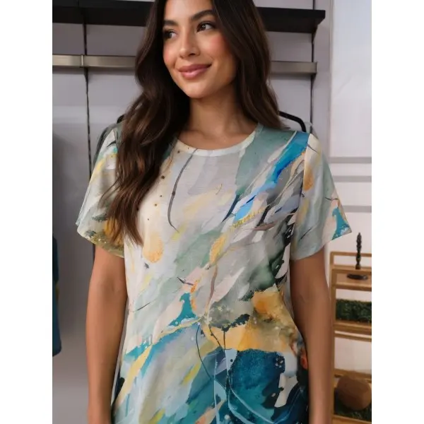 Camisola meia manga abstract tropical 26162