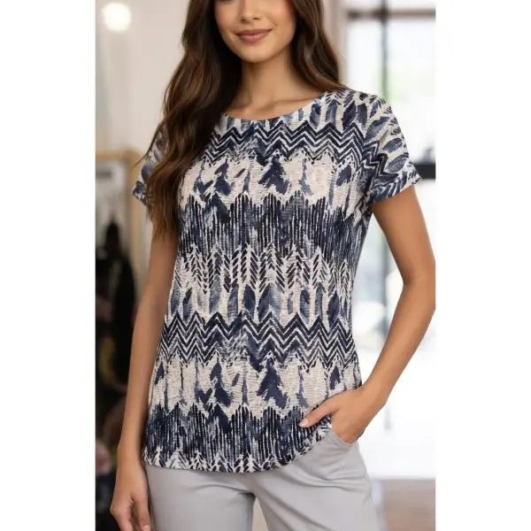 Camisola meia manga malha picotada Azul&Branco 26166