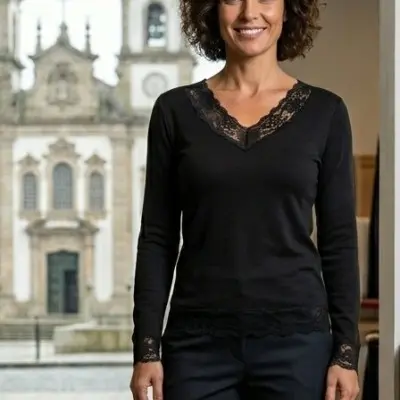 Camisola interior Rendada e Cardada Malaya