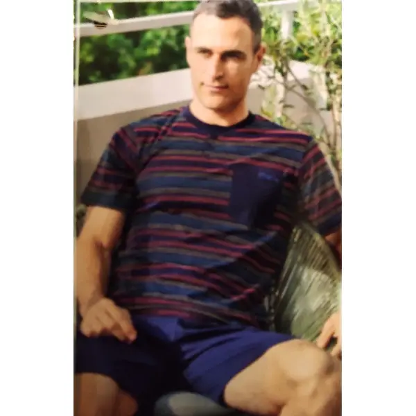 Pijama manga curta e calção listrado multicolor 265021