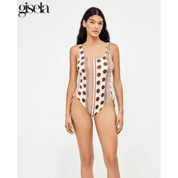 Fato de Banho decotado atrás Bolas e Riscas Marron 30303