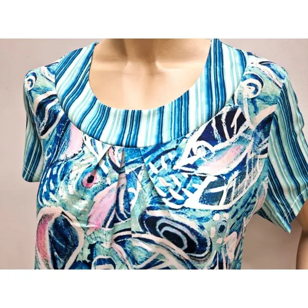 Vestido manga curta Abstract Tropical Verde&Rosa 26173