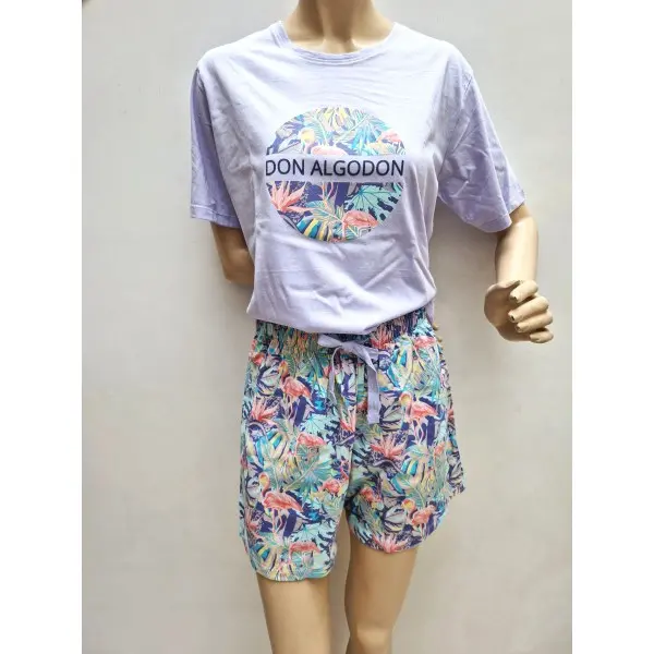 Pijama manga curta e calção 423 flamingo lilás