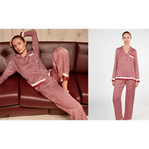 Pijama-casaco acetinado padrão de contraste com listras 20444