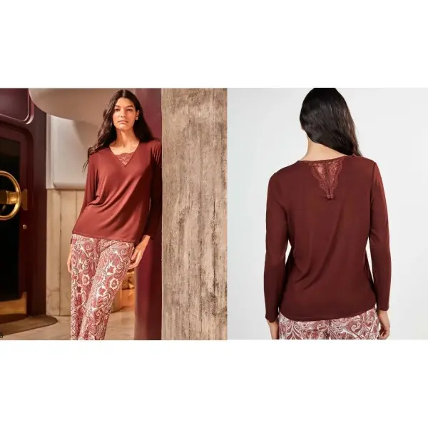 Pijama malha fina Decote rendado e cornucópias 20434